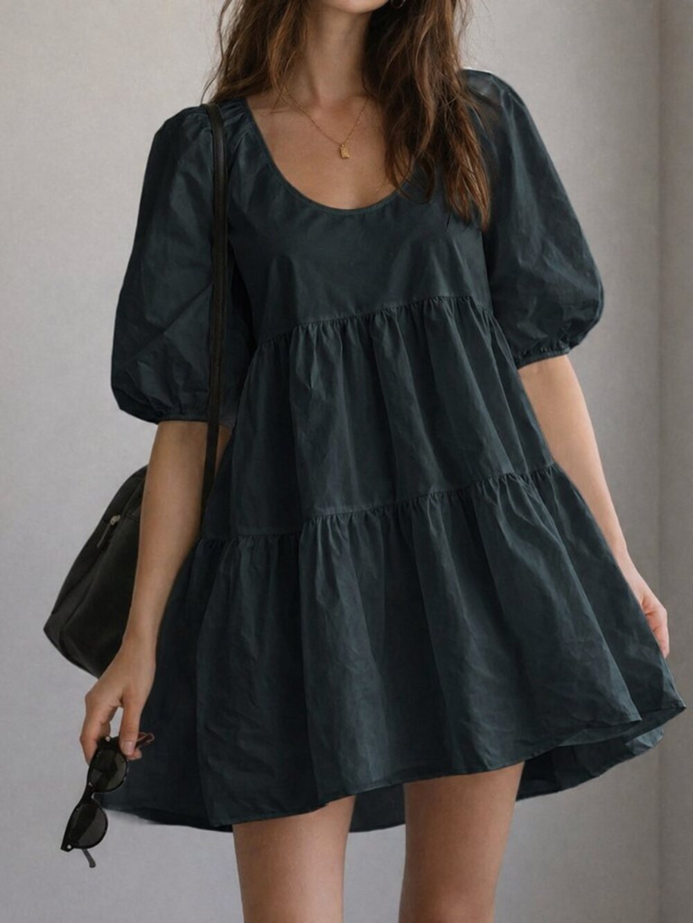 Aritzia Wilfred Fantasy Taffeta Babydoll Dress Dark Shimmer Green 2XS